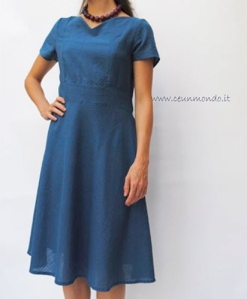 Vestito con gonna ampia in cotone operato Lily lu color Blu ceruleo