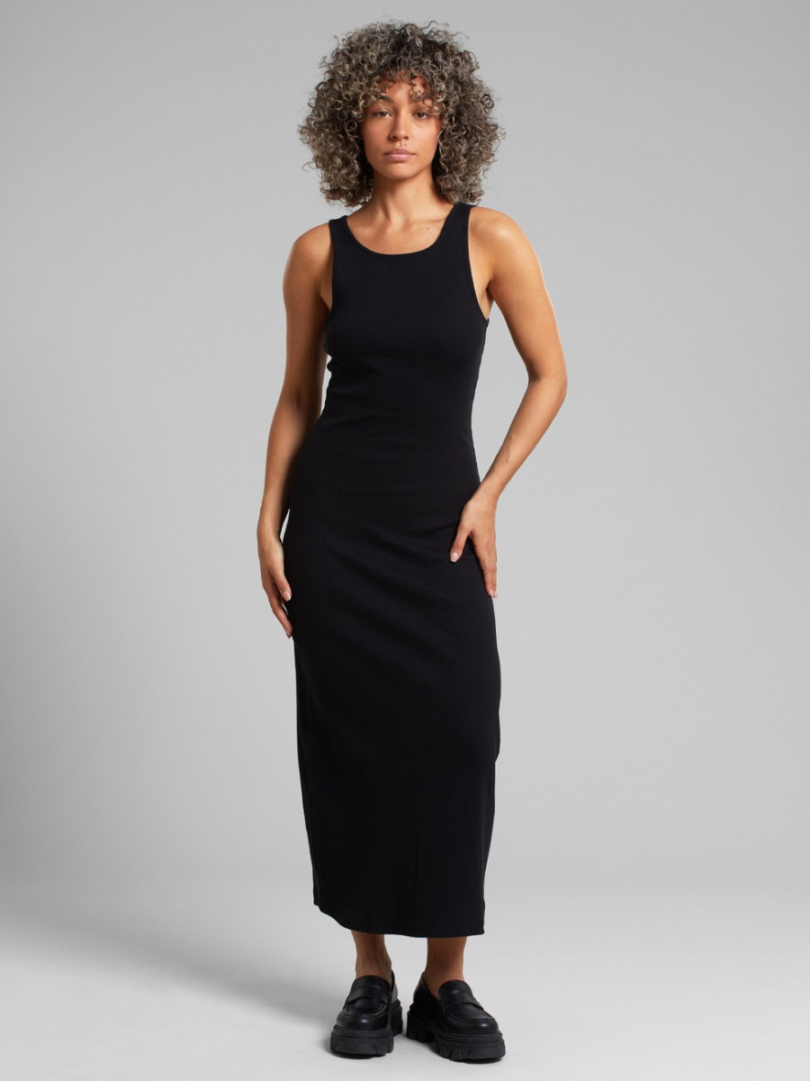 Vestito lungo aderente nero in cotone Bio Motala Dedicated