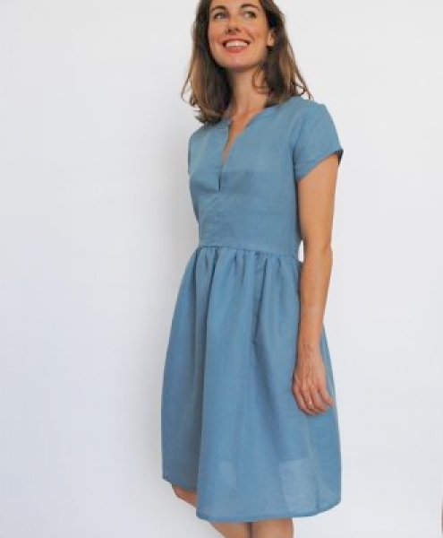 Vestito bon ton in cotone Aliisa Azzurro