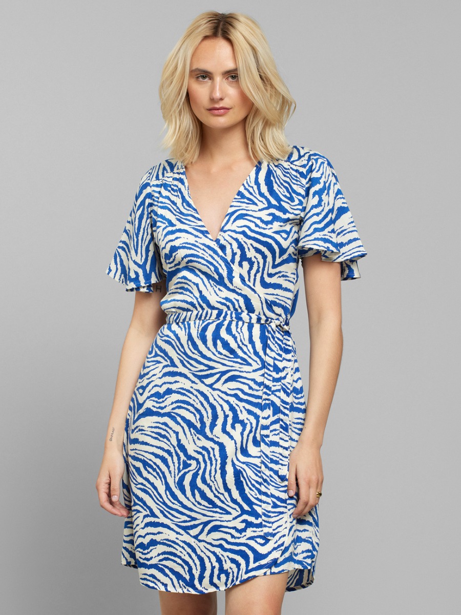 Vestito zebrato bianco blu in Tencell Kungshamn Dedicated 