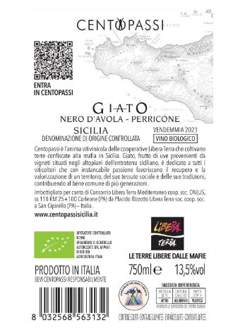 Vino rosso Nero D’Avola Perricone Giato BIO – Libera Terra