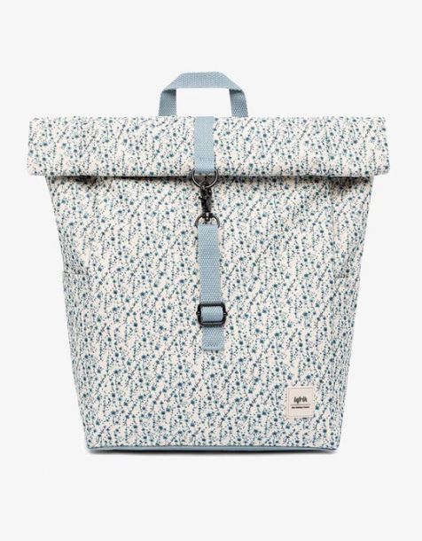 Zaino ecofriendly in tessuto Roll Mini printed flowers blue con chiusura con moschettone e maniglia