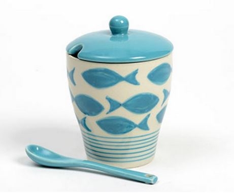 Zuccheriera in ceramica con cucchiaino Sea azzurra 