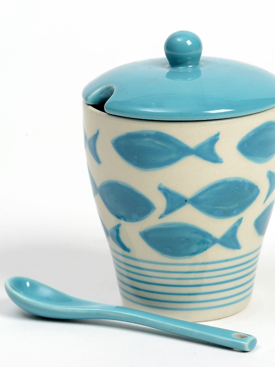 Zuccheriera in ceramica con cucchiaino Sea azzurra